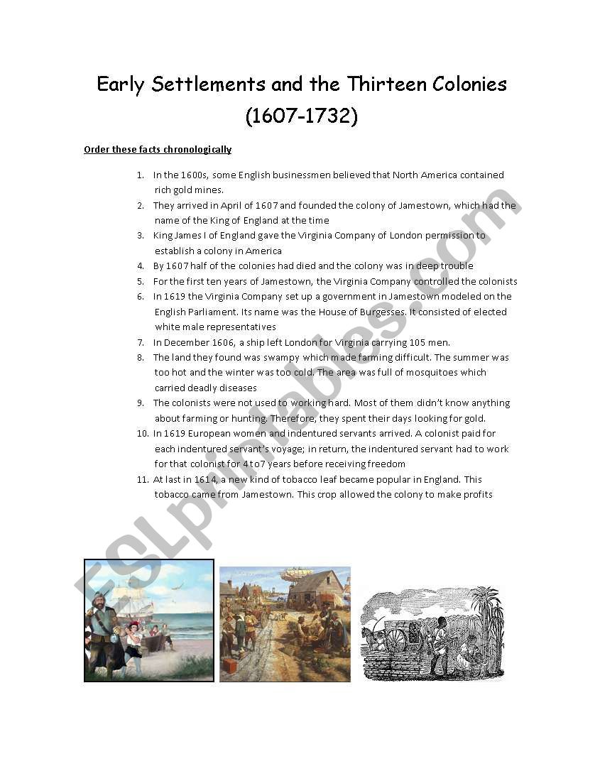  Early Settlement in the USA worksheet