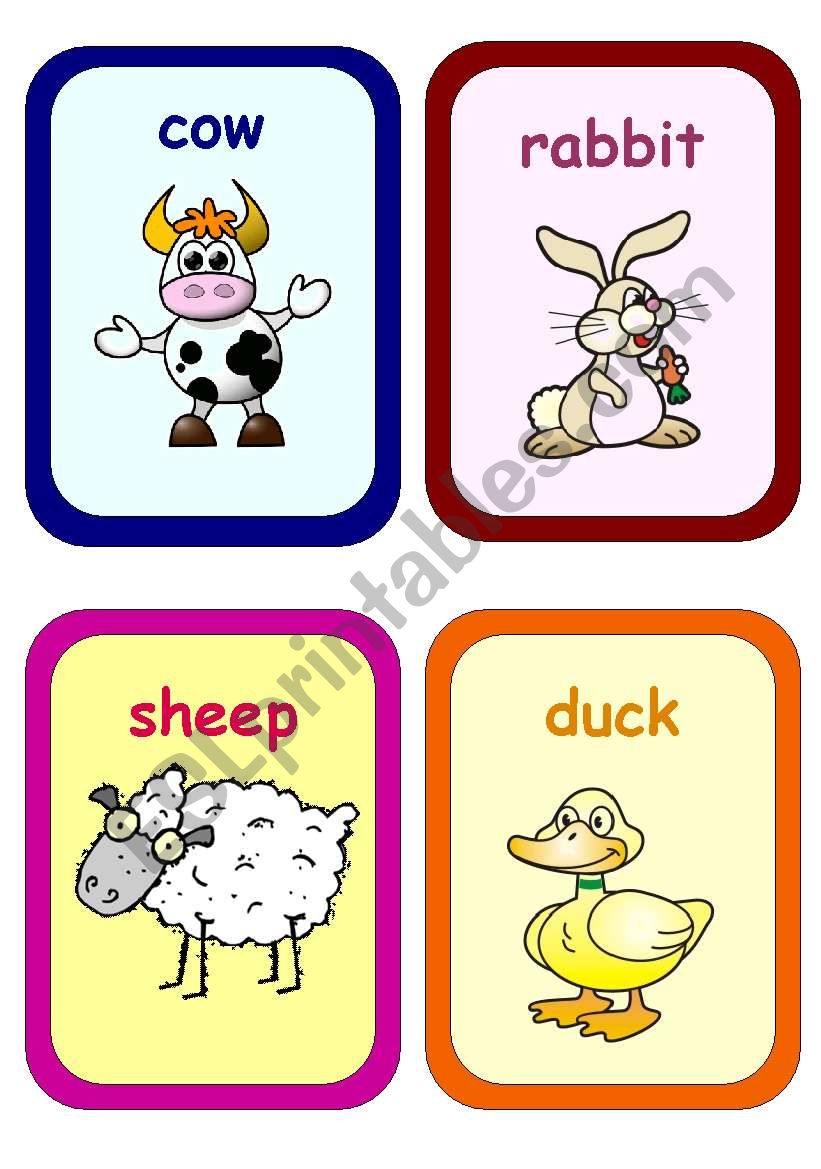 farm animals flahcards worksheet