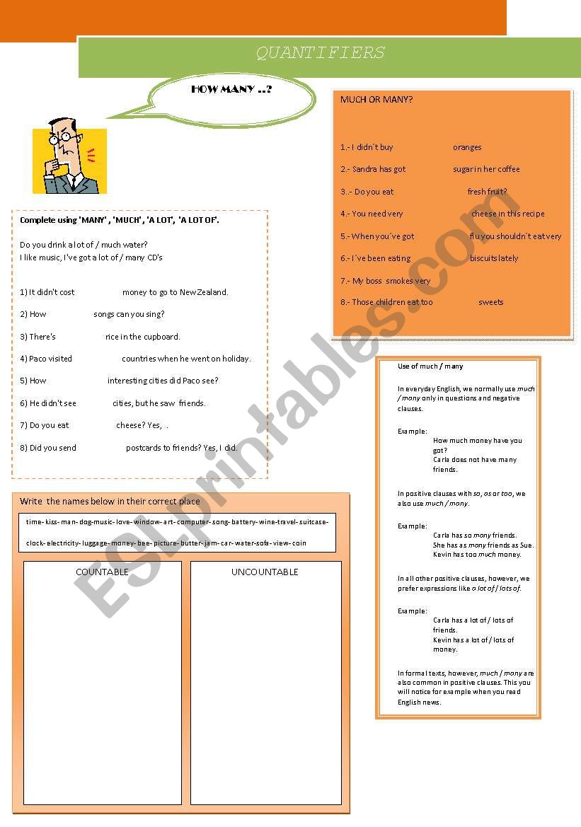 QUANTIFIERS MUCH AND MANY worksheet