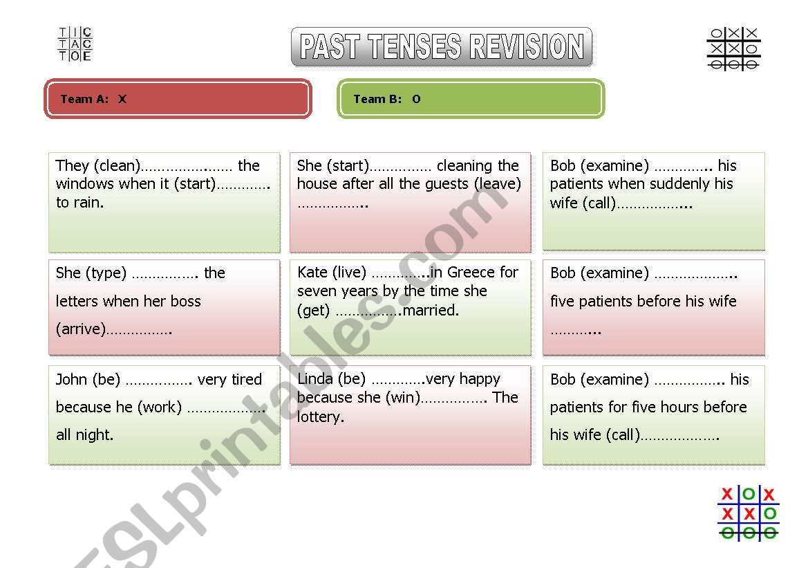 tic tac toe - revision of past tenses