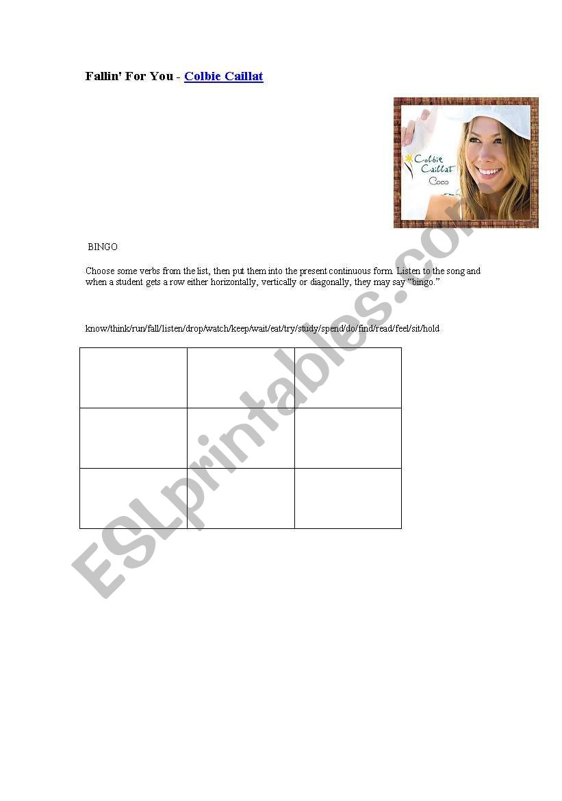 Fallin for you - Song worksheet