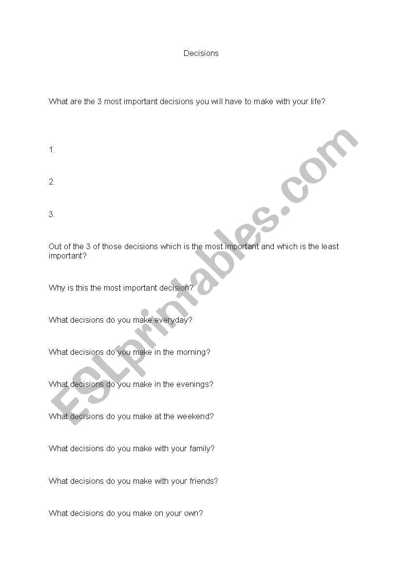 Decision worksheet