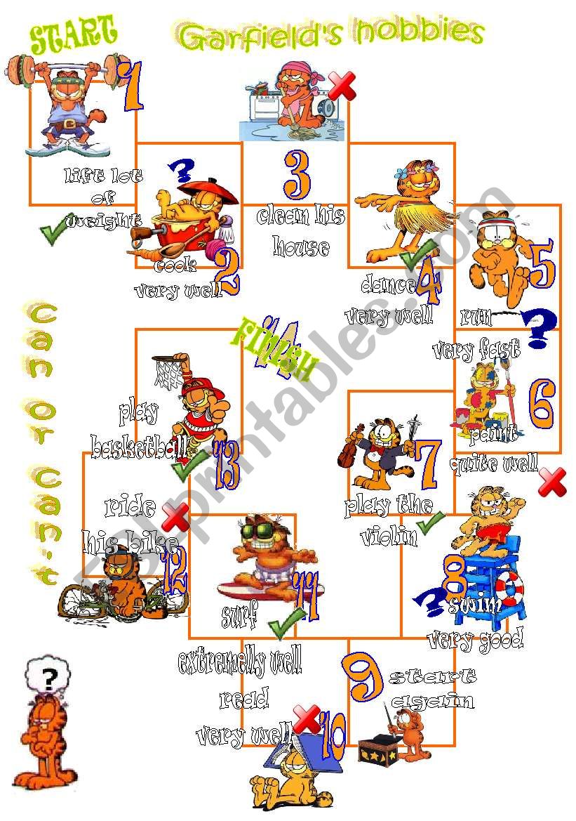 Garfield boardgame with the verb CAN