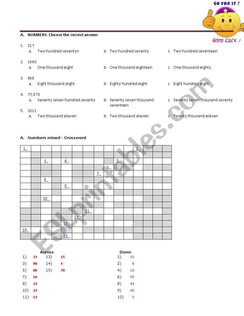 NUMBERS worksheet