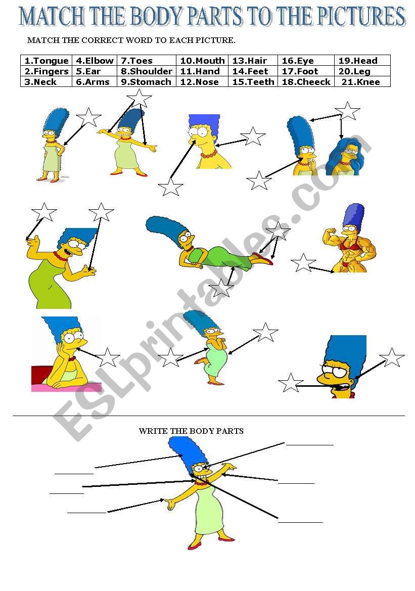 BODY PARTS - MARGE SIMPSON worksheet