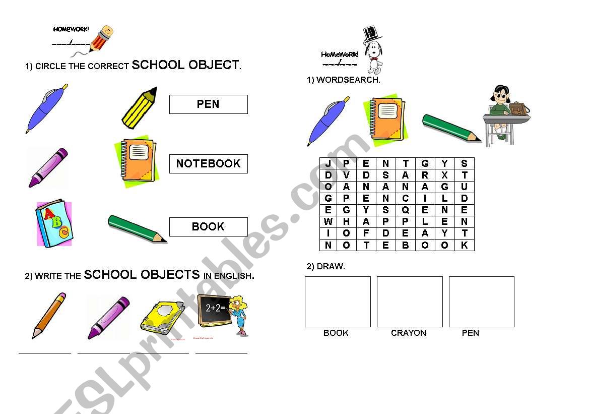 SCHOOL OBJECTS worksheet