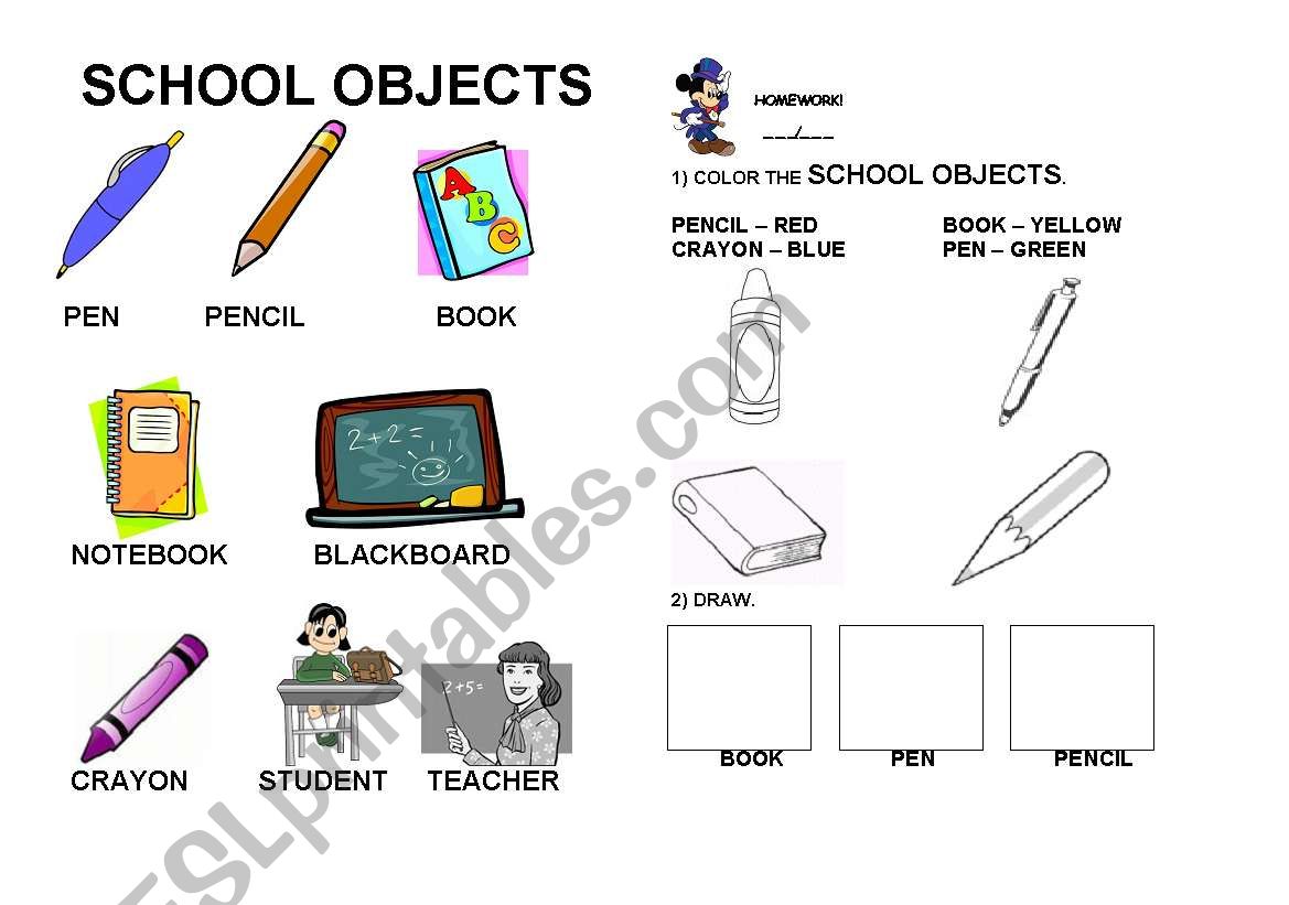 SCHOOL OBJECTS worksheet