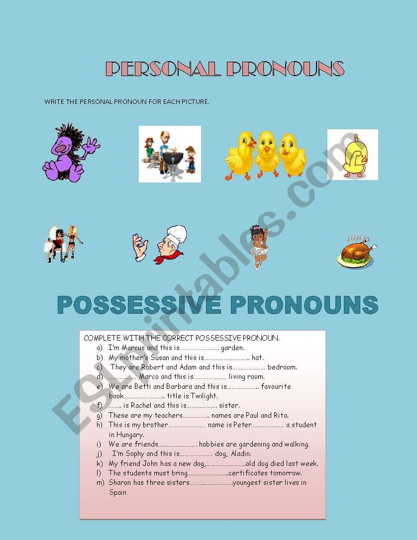 PERSONAL PRONOUN AND POSSESSIVES