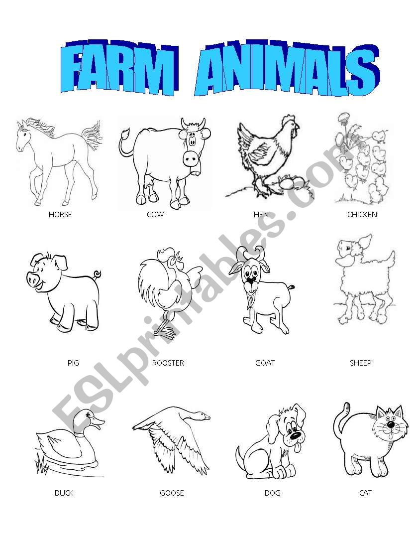 Farm animals pictionary worksheet