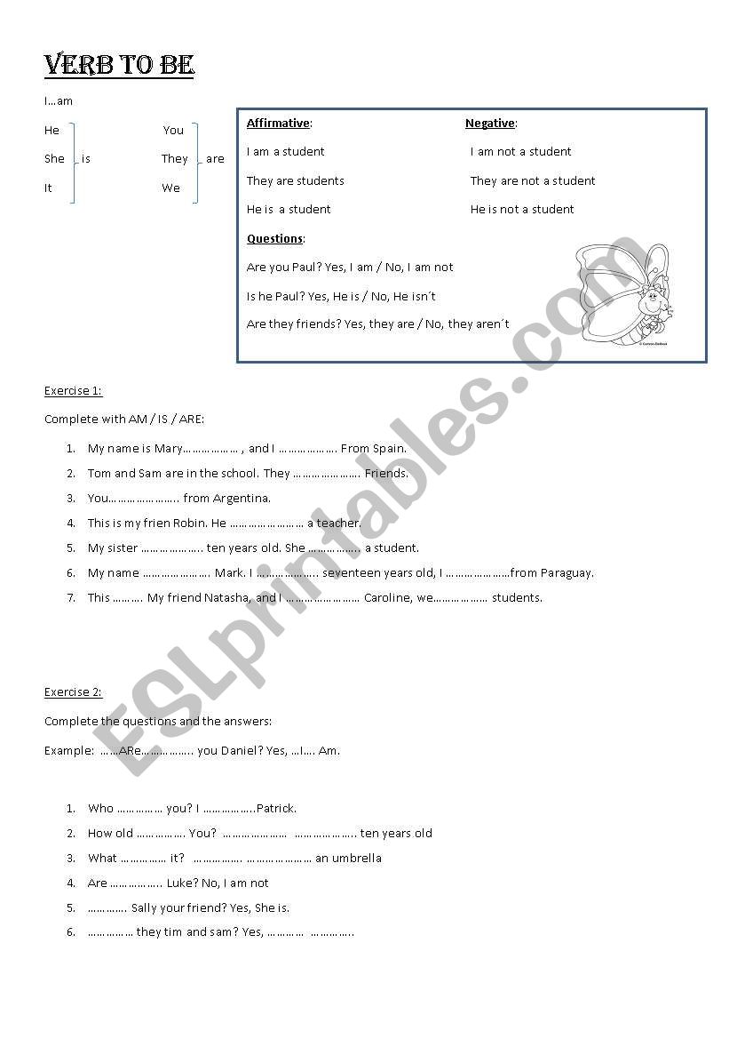 -verb to be- worksheet