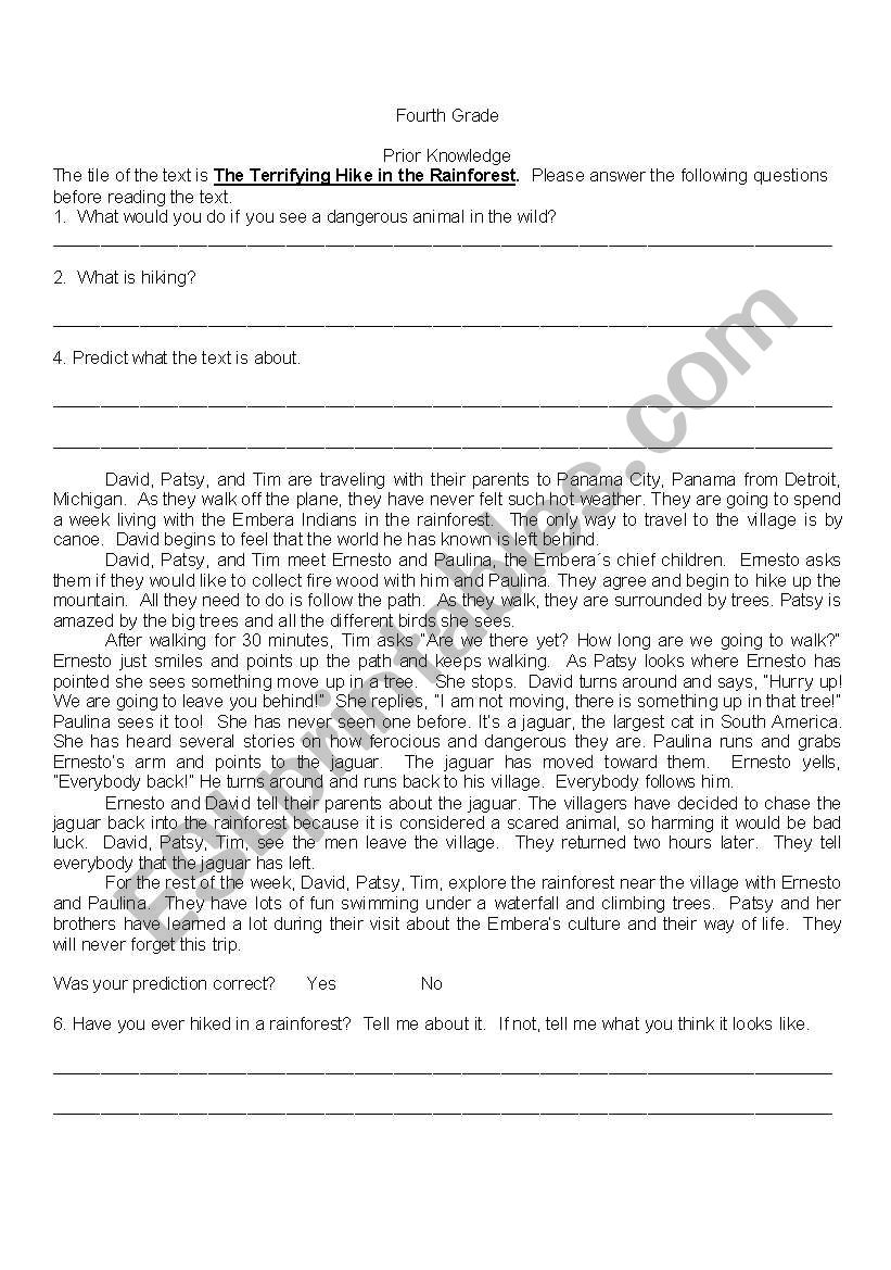 Prior Knowledge Worksheet worksheet