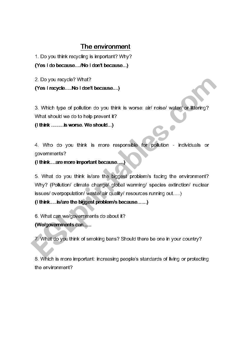 The environment worksheet