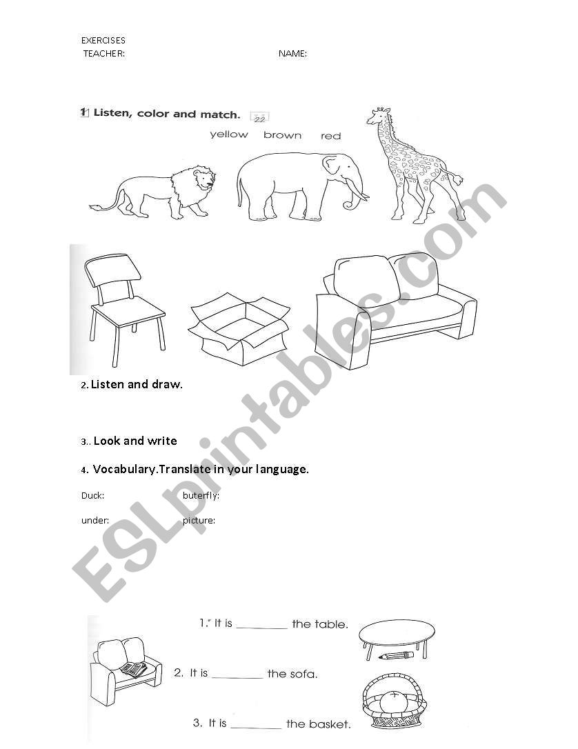 prepositions and colors worksheet