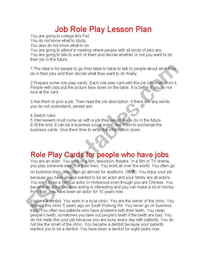 Job Role Play worksheet