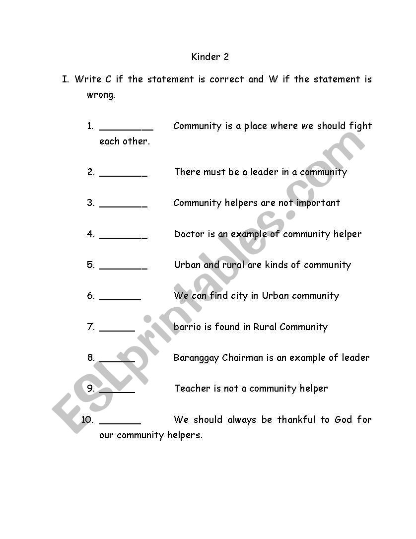 Community worksheet