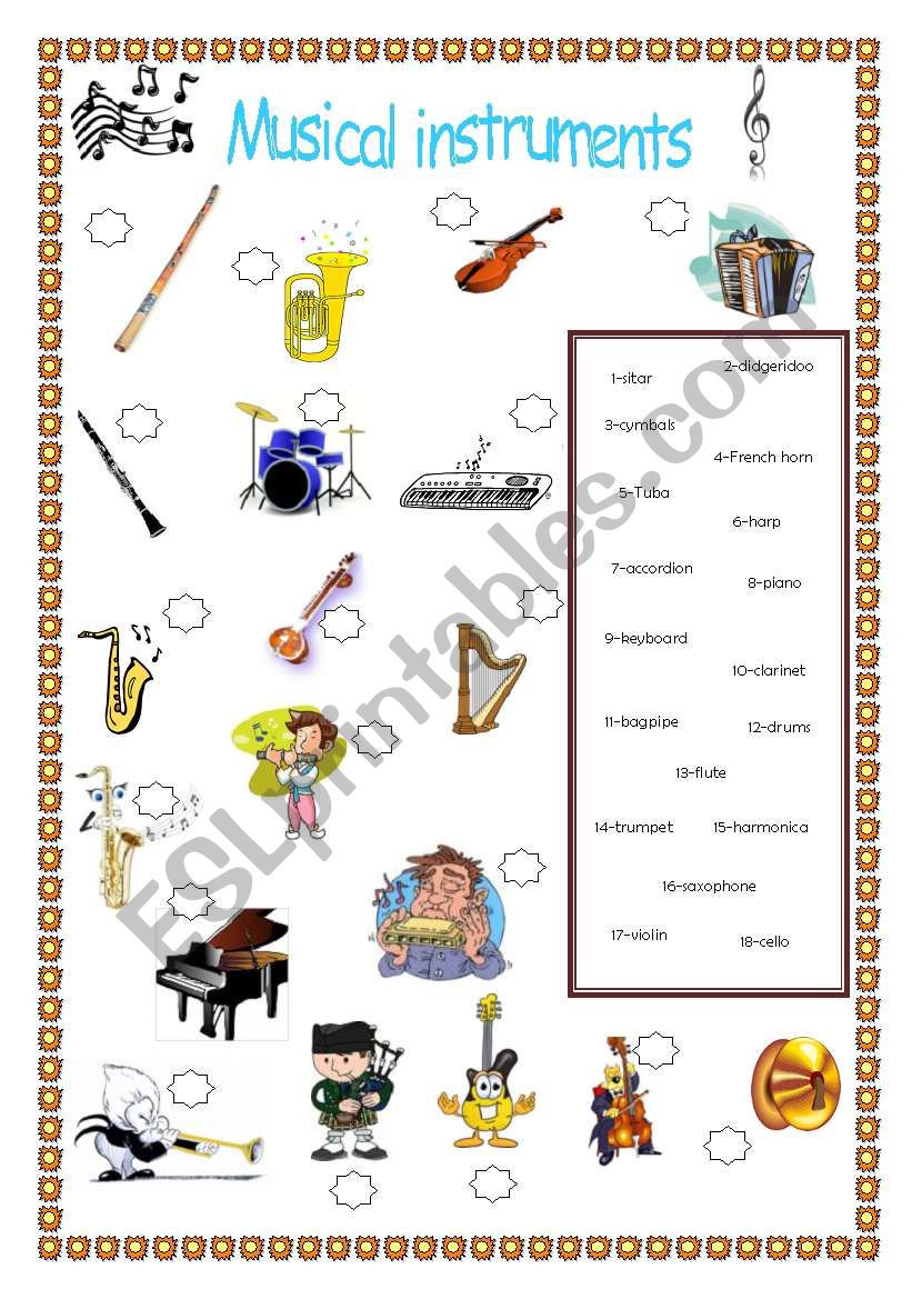 Musical instruments worksheet