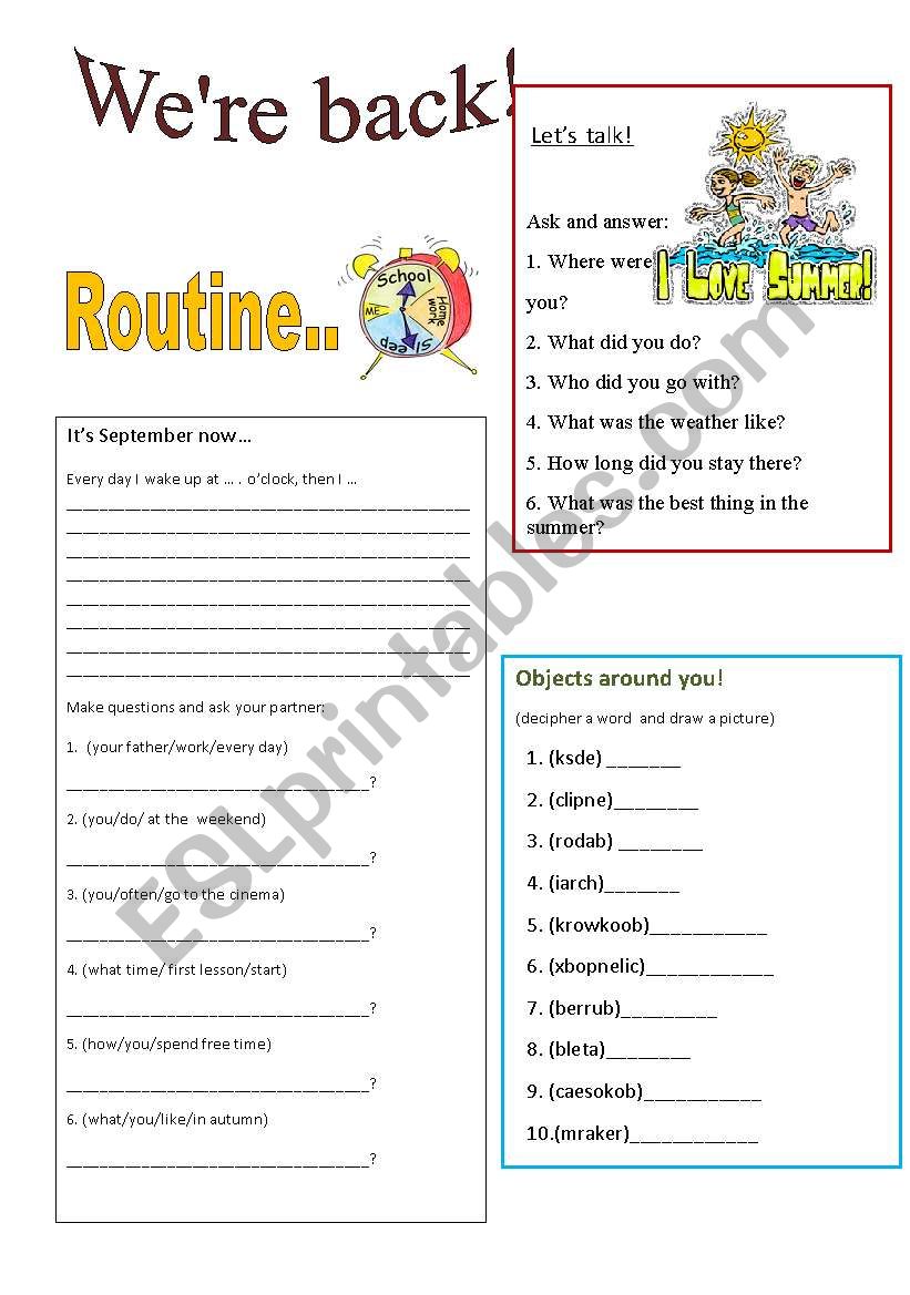 Back to school worksheet