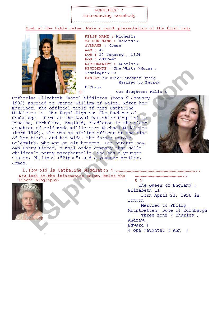 INTRODUCING SOMEBODY  worksheet