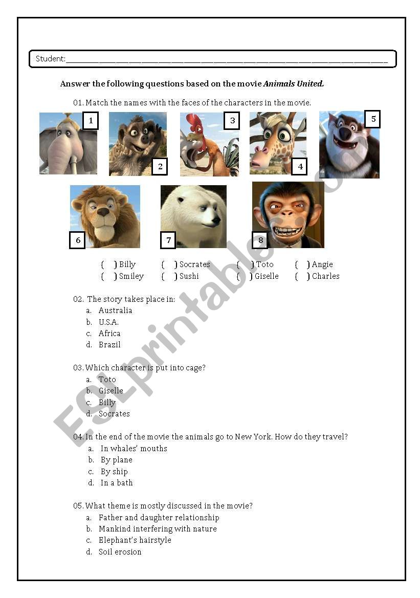 English worksheets: Animals United Activity