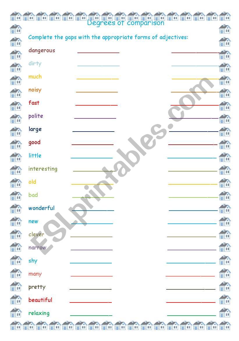 Degrees of comparison worksheet