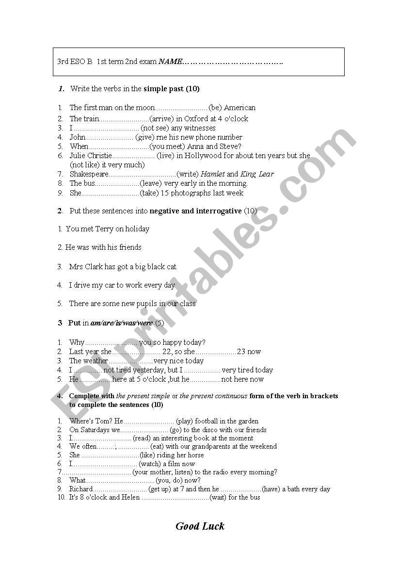 exam review worksheet