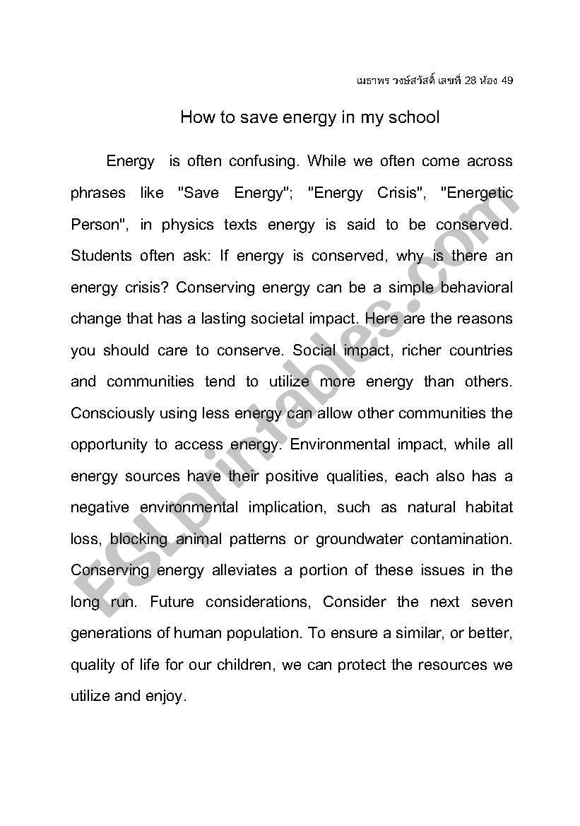 save energy essay