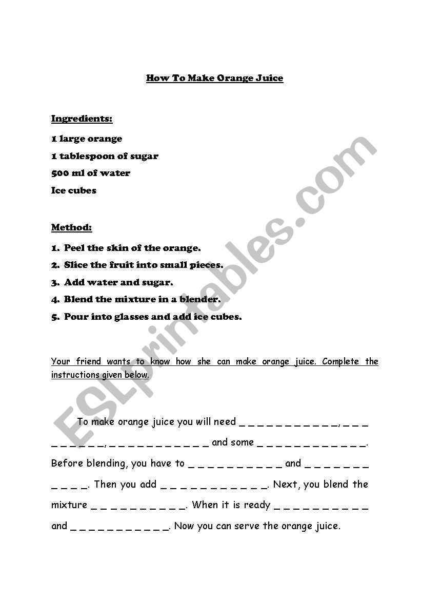 how to make a juice worksheet