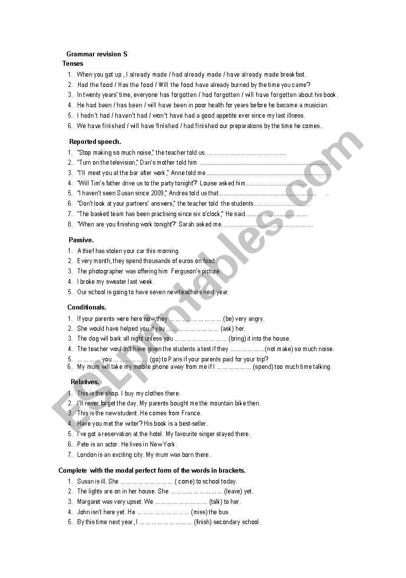 grammar revision 2 worksheet