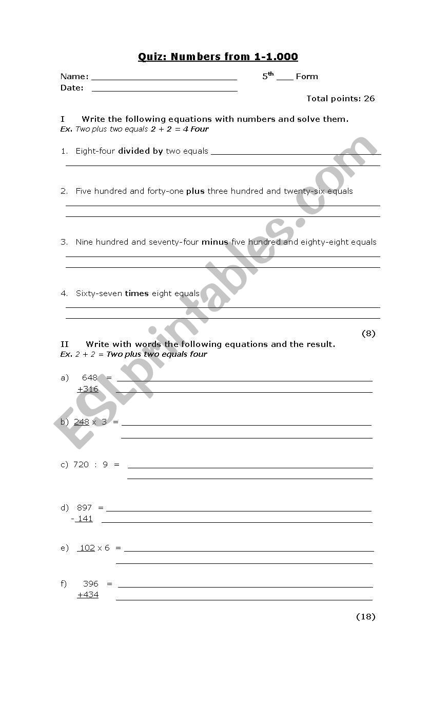 numbers from 1 to 1000 worksheet