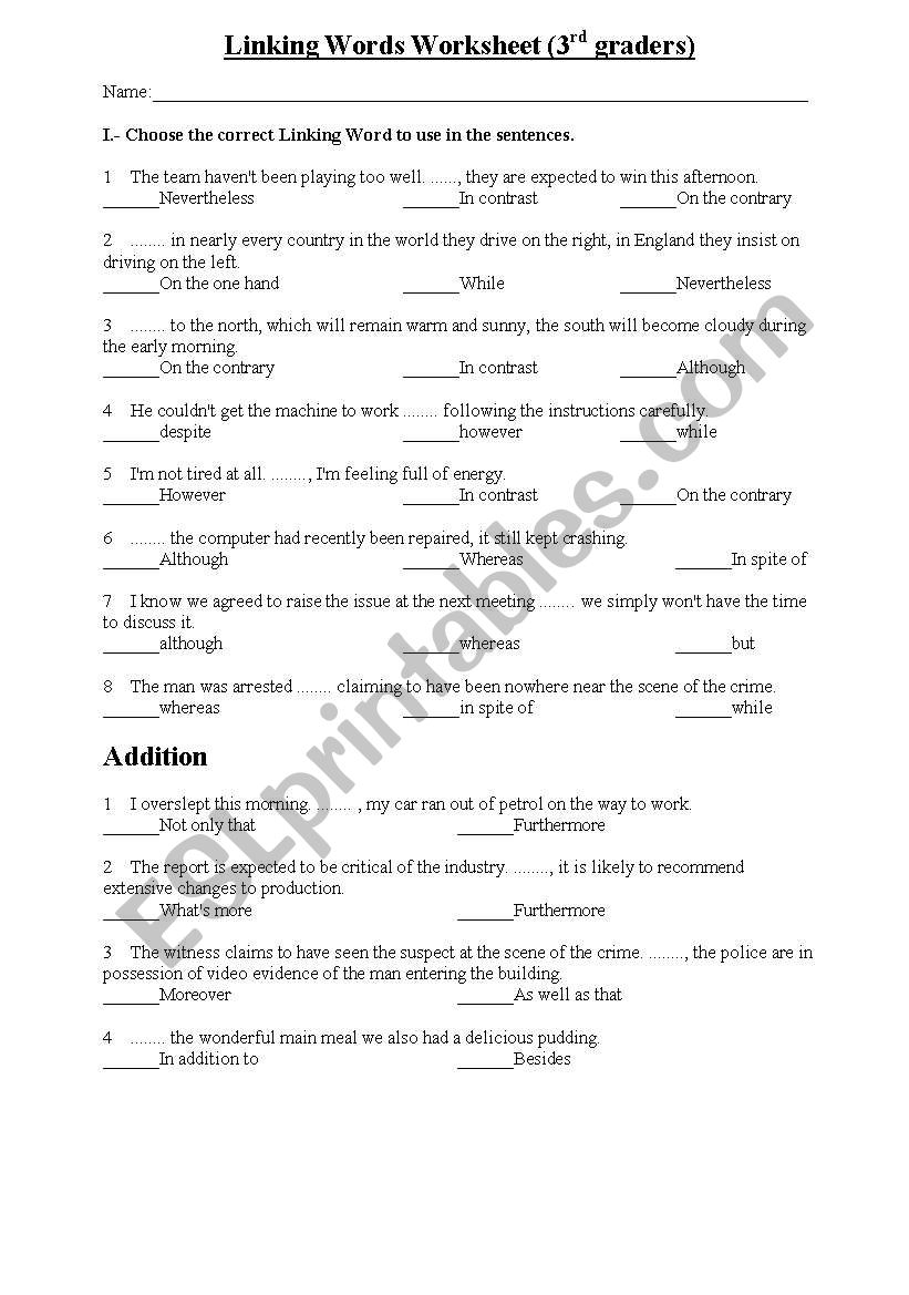 linking words worksheet