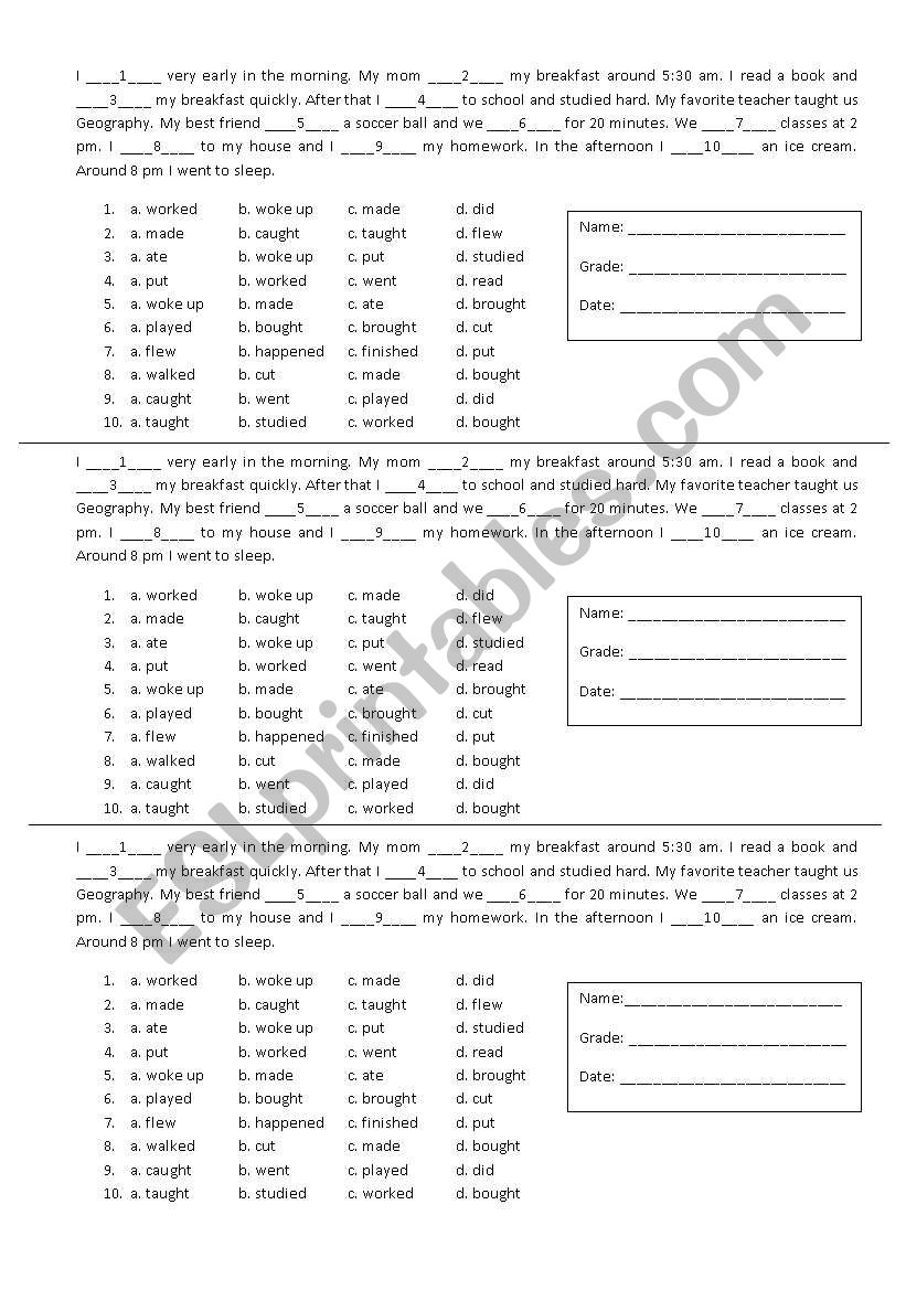 Simple Past Test worksheet