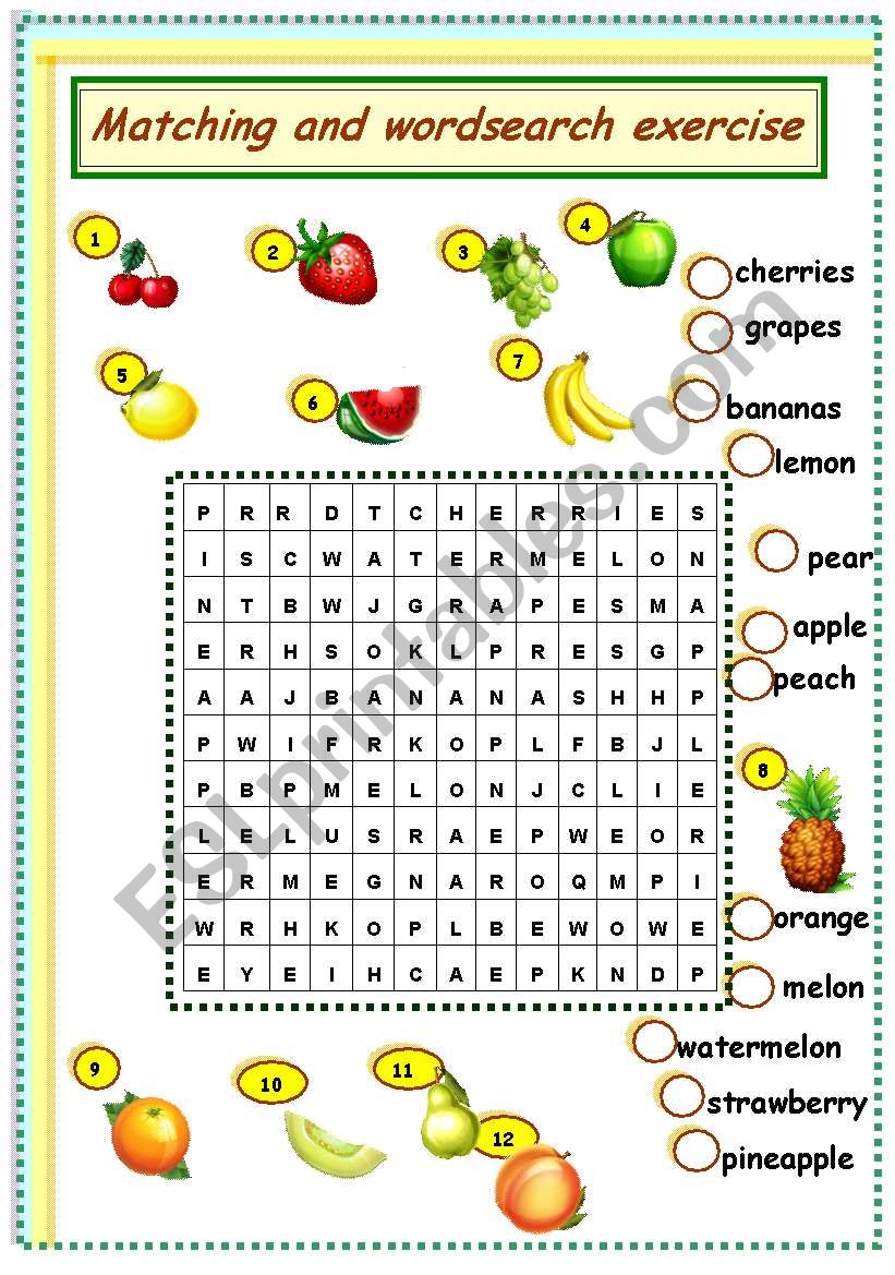 fruits matching and wordsearch