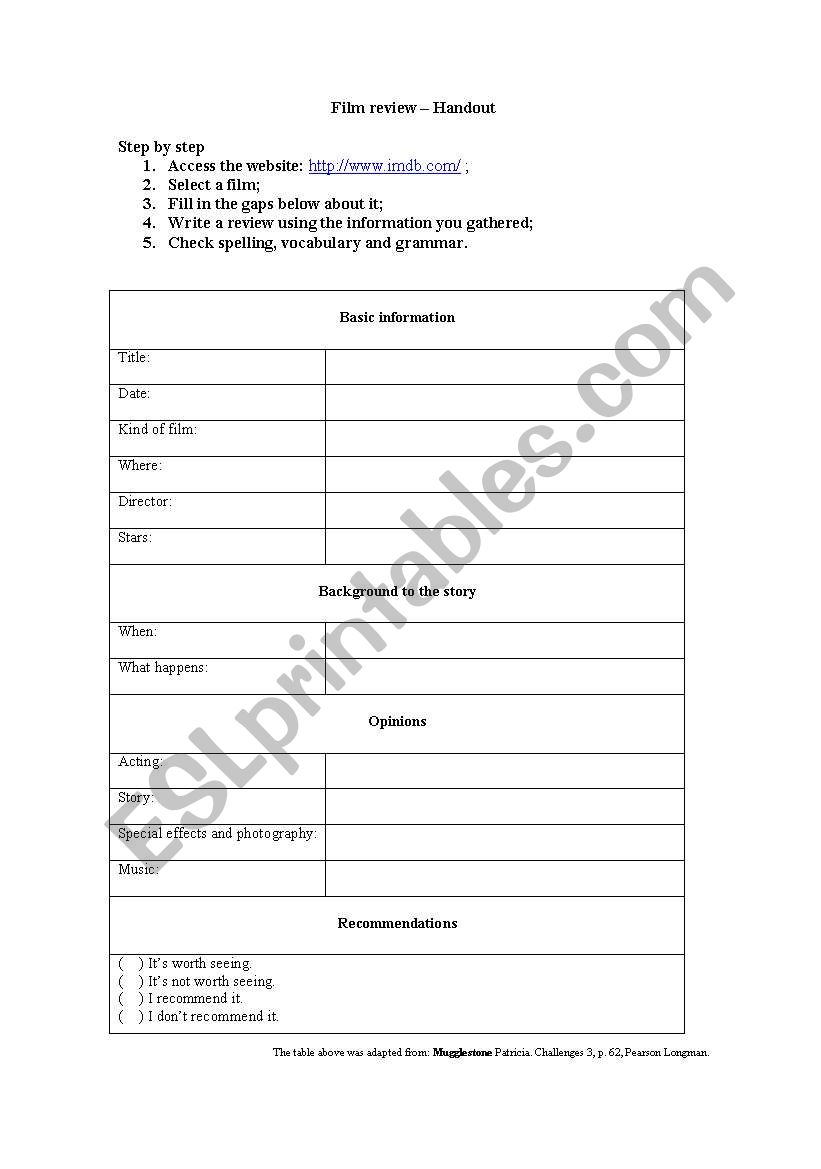 Film review worksheet