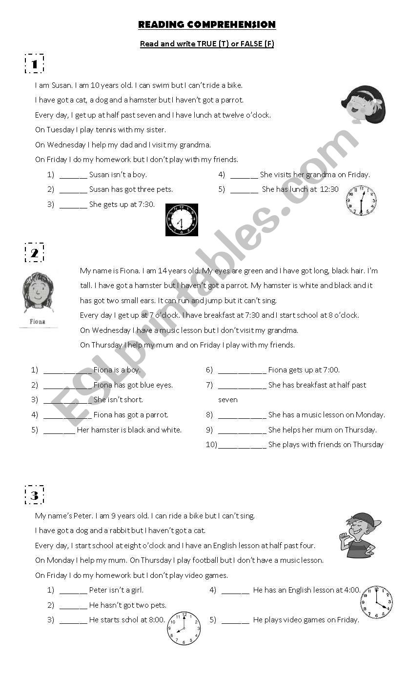 Reading Comprehension worksheet