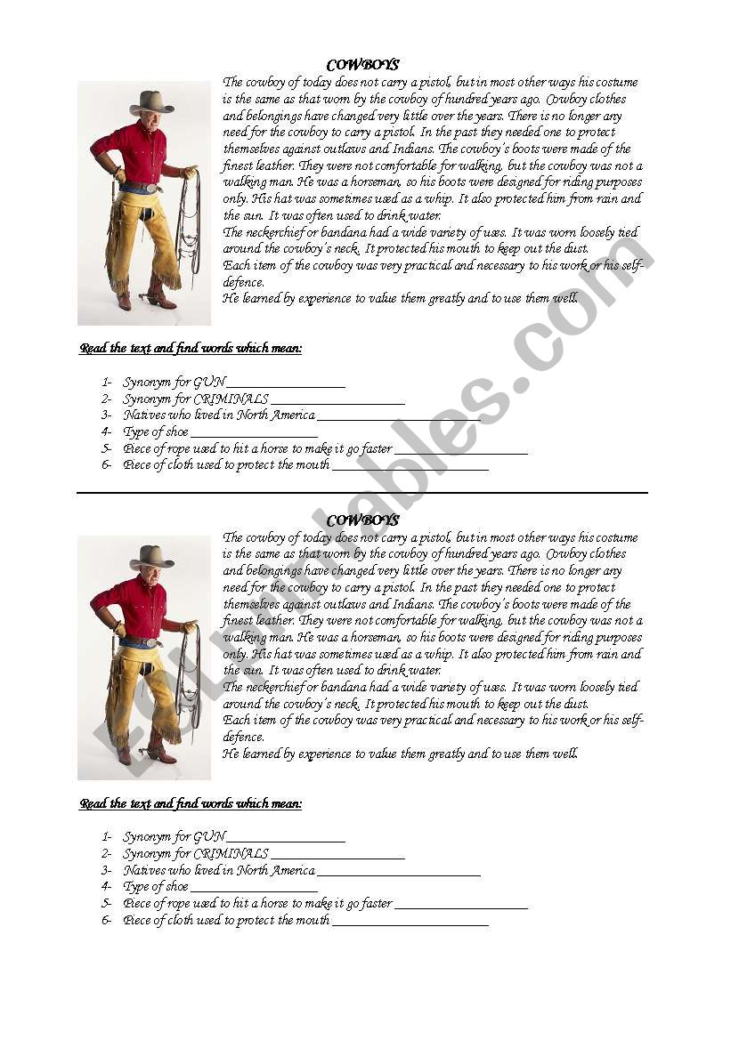 Cowboys worksheet