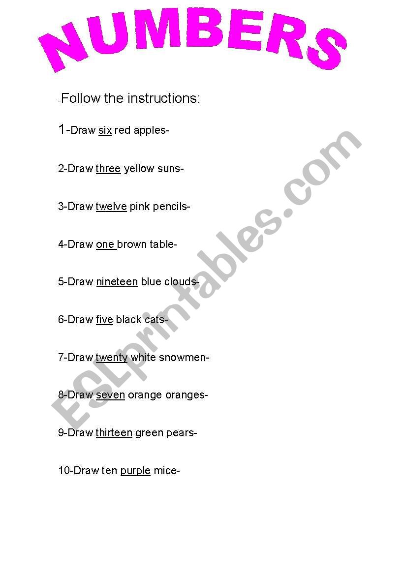 numbers worksheet