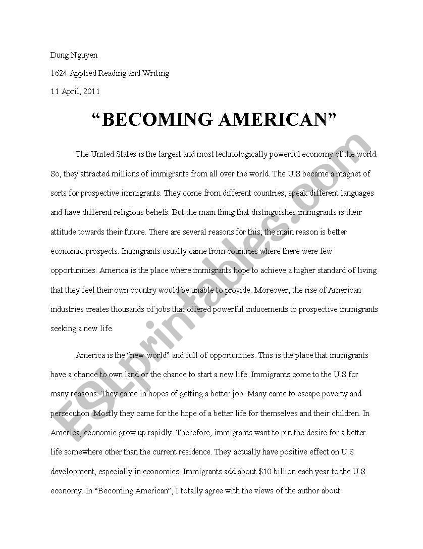 Becoming America worksheet