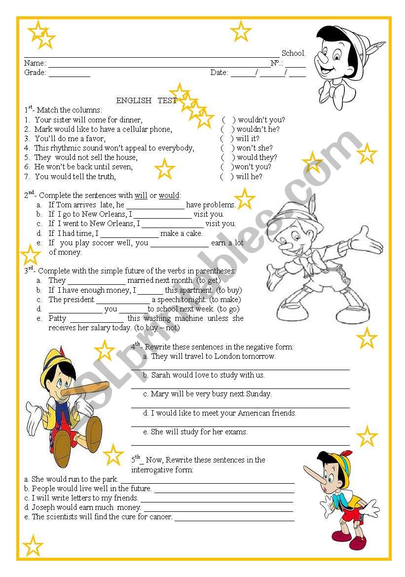 Future with WILL/ WOULD worksheet