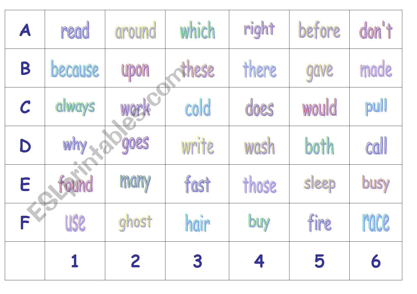 Grid game worksheet