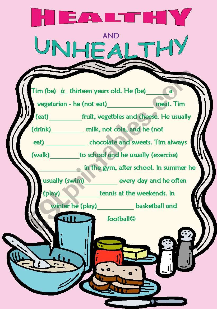 HEALTHY AND UNHEALHTY//PRESENT SIMPLE