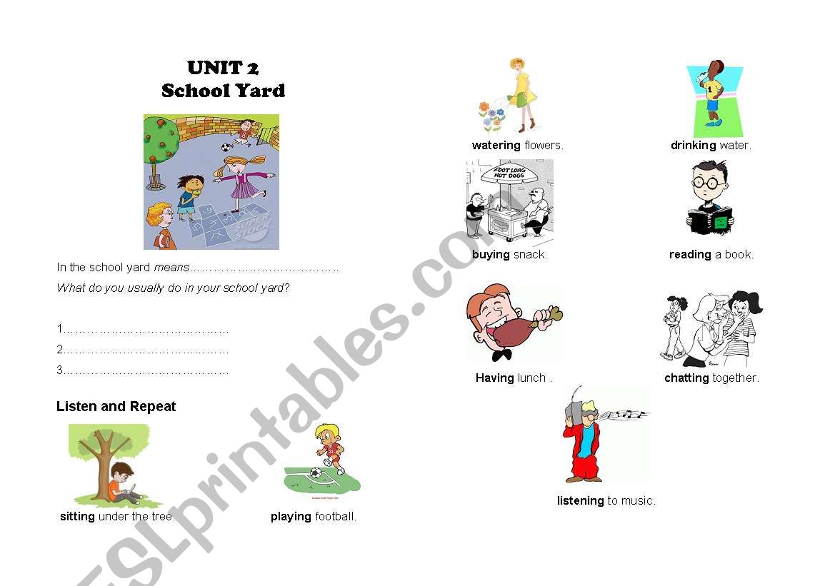 Unit 2 - School Yard worksheet