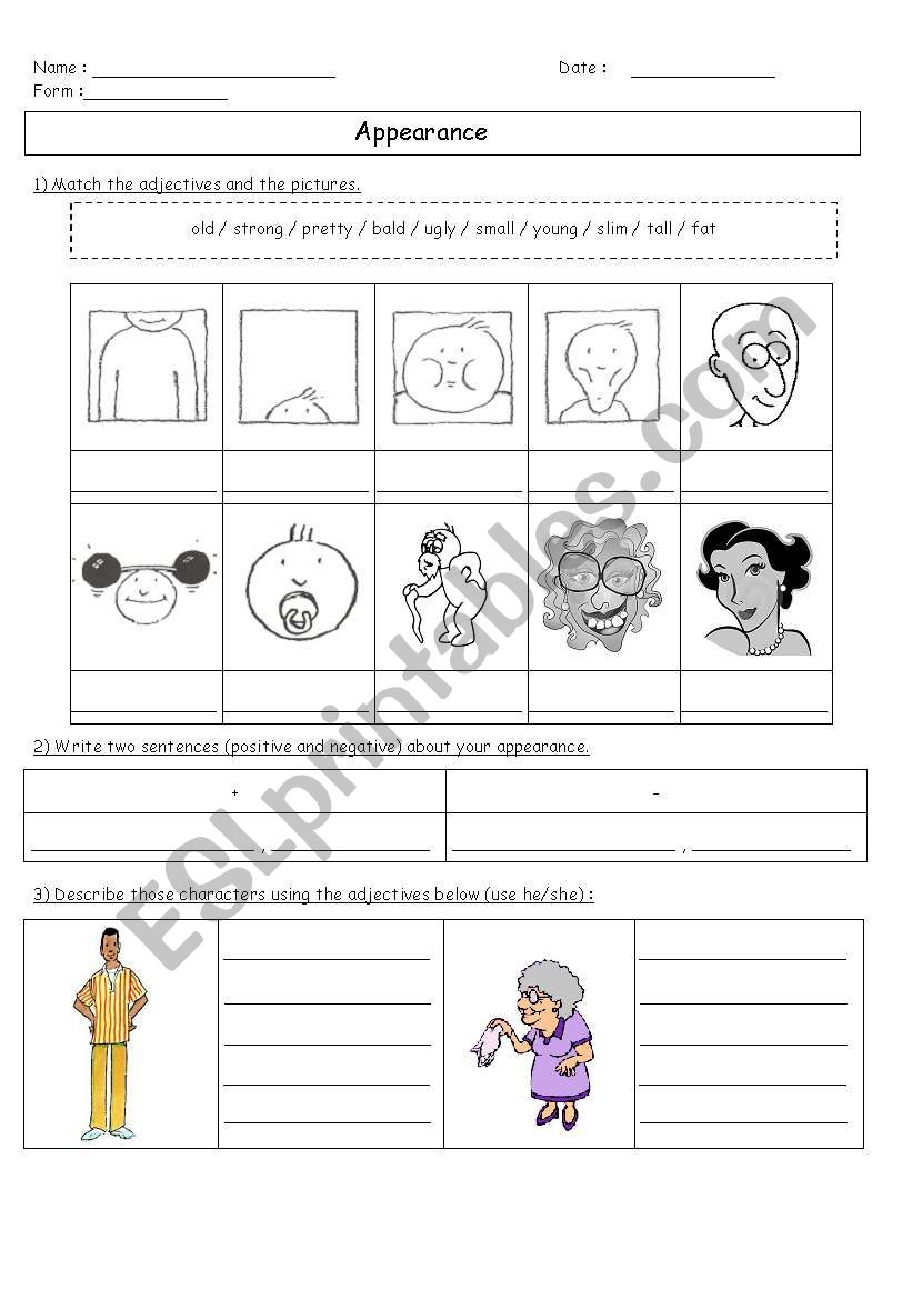 Appearance worksheet