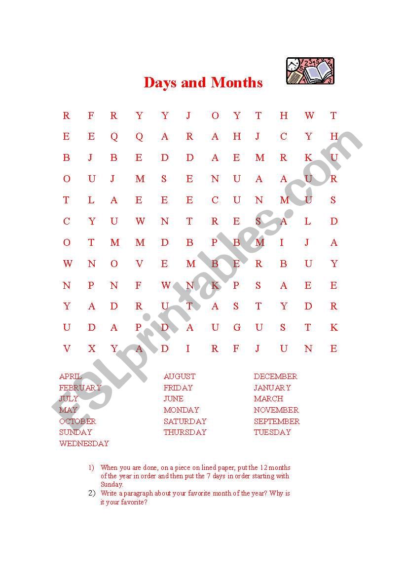 Days and Months Word Search Puzzle