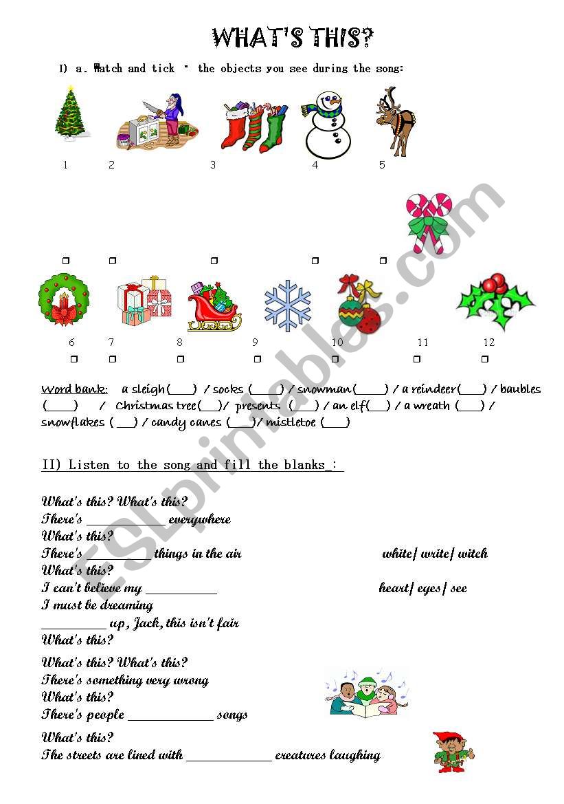 NIGHTMARE BEFORE CHRISTMAS WHAT´S THIS SONG ESL worksheet by tleen3