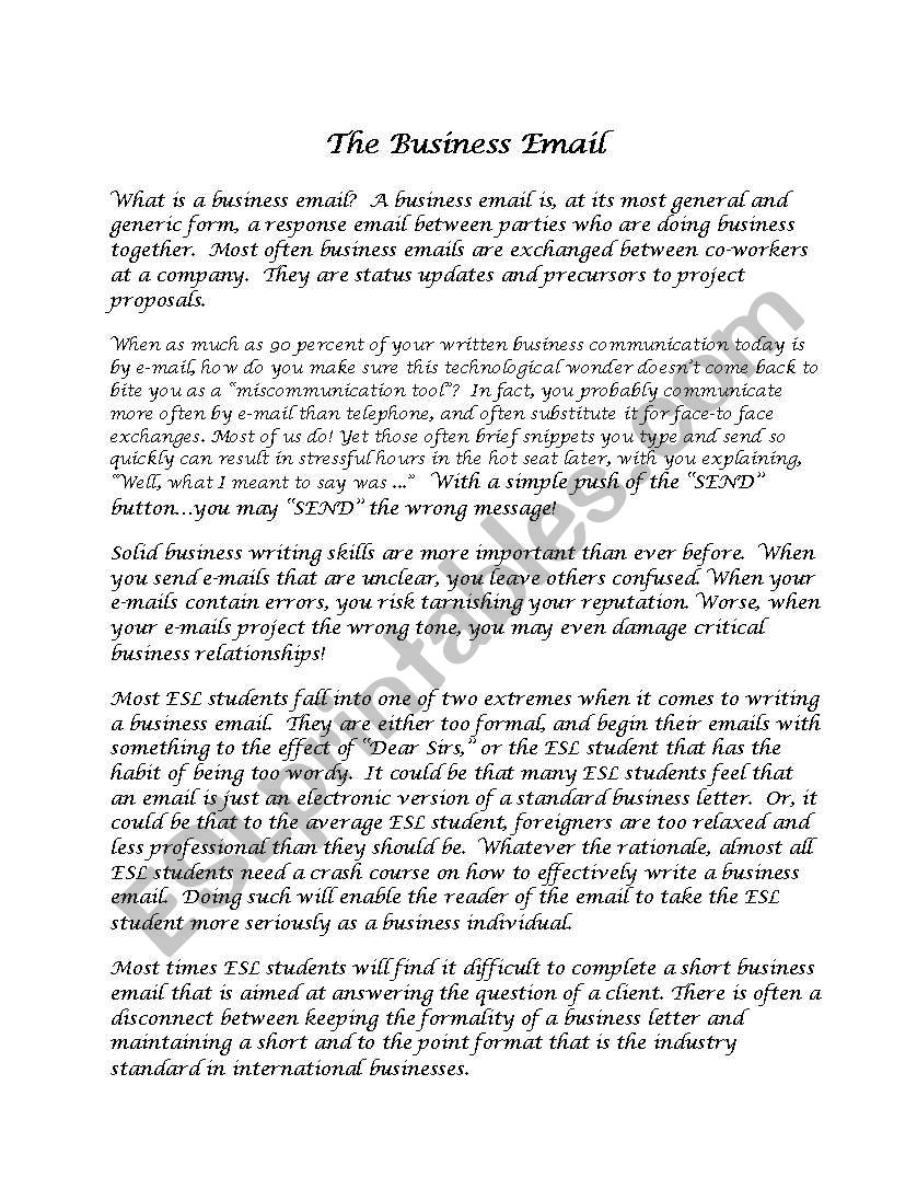 Business Emails worksheet