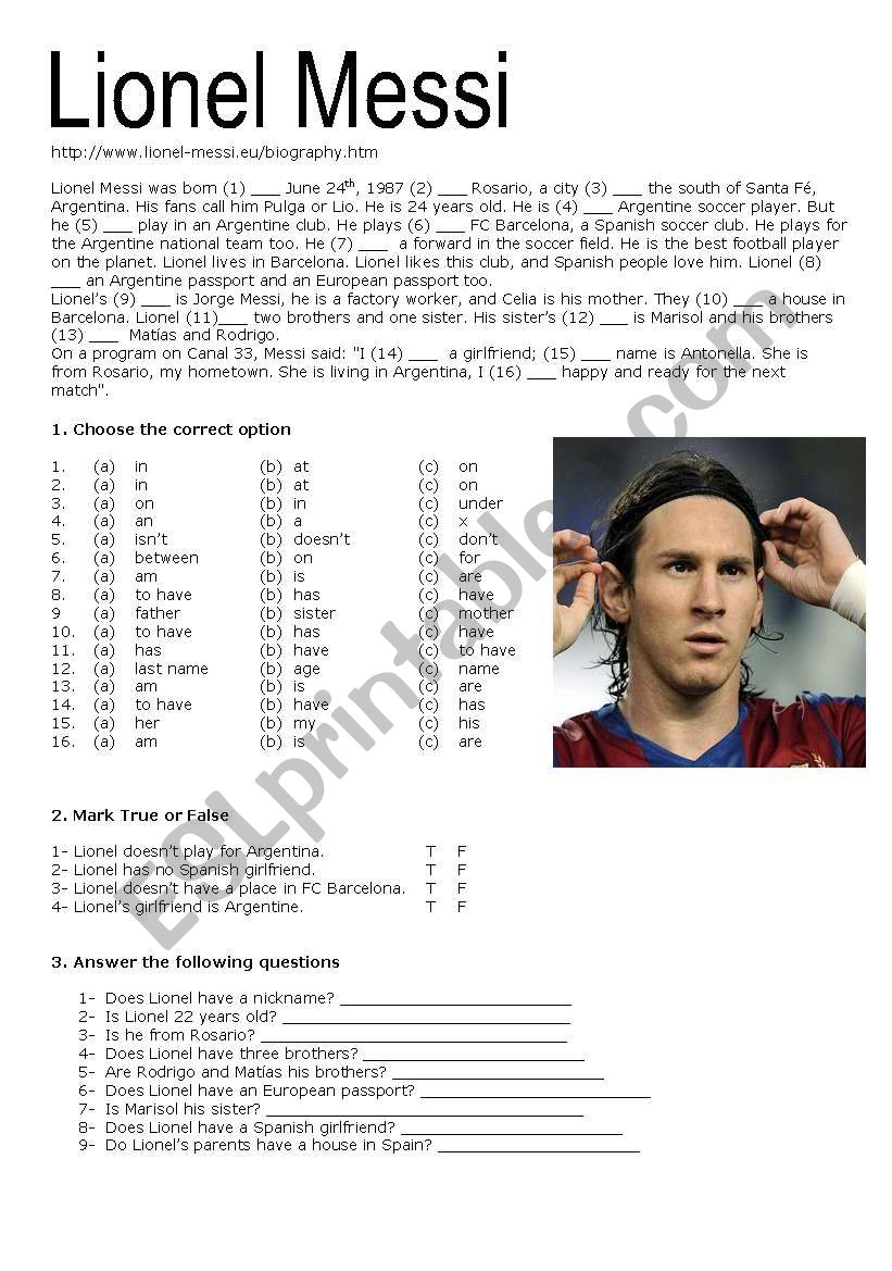 Lionel Messi  worksheet