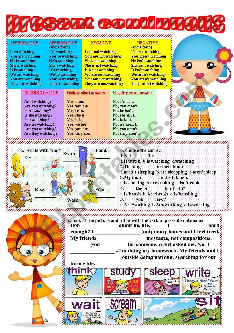 present continuous worksheet