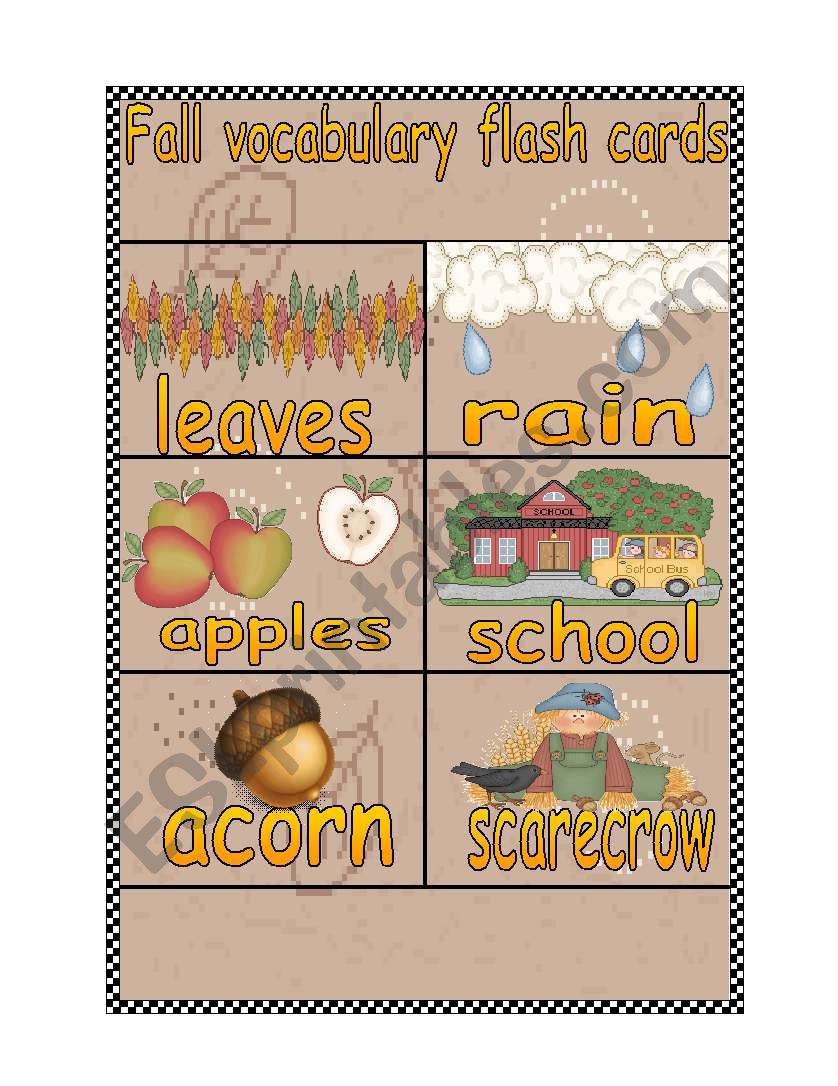 fall vocabulary flash cards worksheet