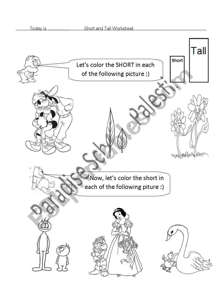 short and tall worksheet, paradise school, Palestine