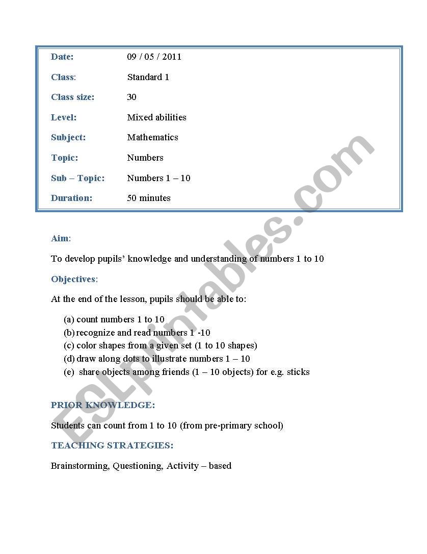 counting 1 to 10 worksheet